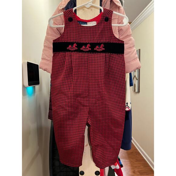 In Design Boys Red Plaid Rocking Horse Longall 6-9M Holiday - Picture 1 of 4